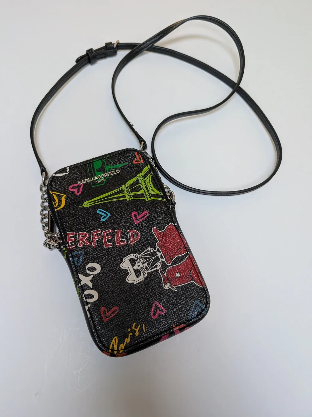 Karl Lagerfeld Black Graffiti Crossbody Phone Pouch